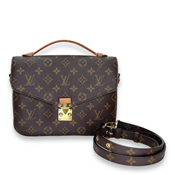 Metis Brown Crossbody Bag in Monogram Coated Canvas, Gold hardware