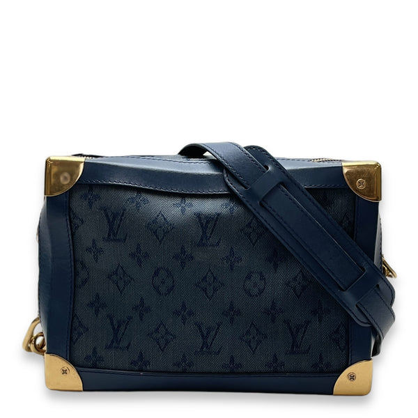 Soft Trunk Blue Crossbody Bag in Denim, Gold hardware