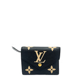 Victorine Compact Black Wallet in Monogram Empreinte Leather, Gold hardware