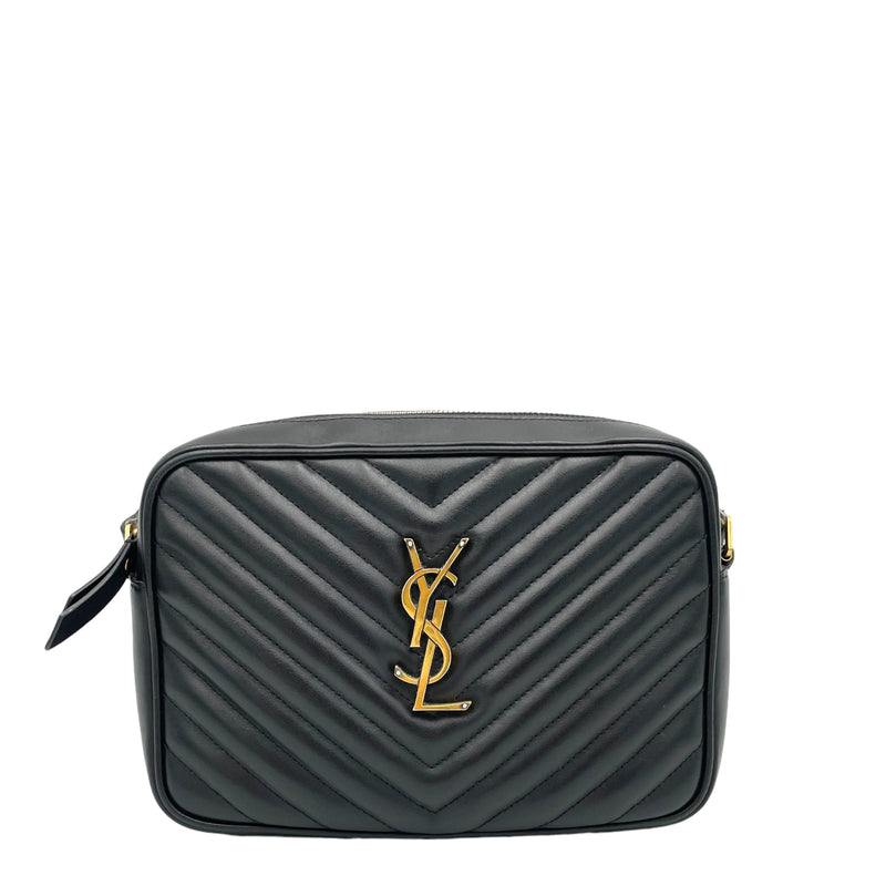 Lou Crossbody Bag Black in Calfskin, Gold hardware