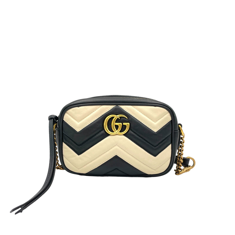 GG Marmont Mini White Crossbody Bag in Calfskin, Gold hardware