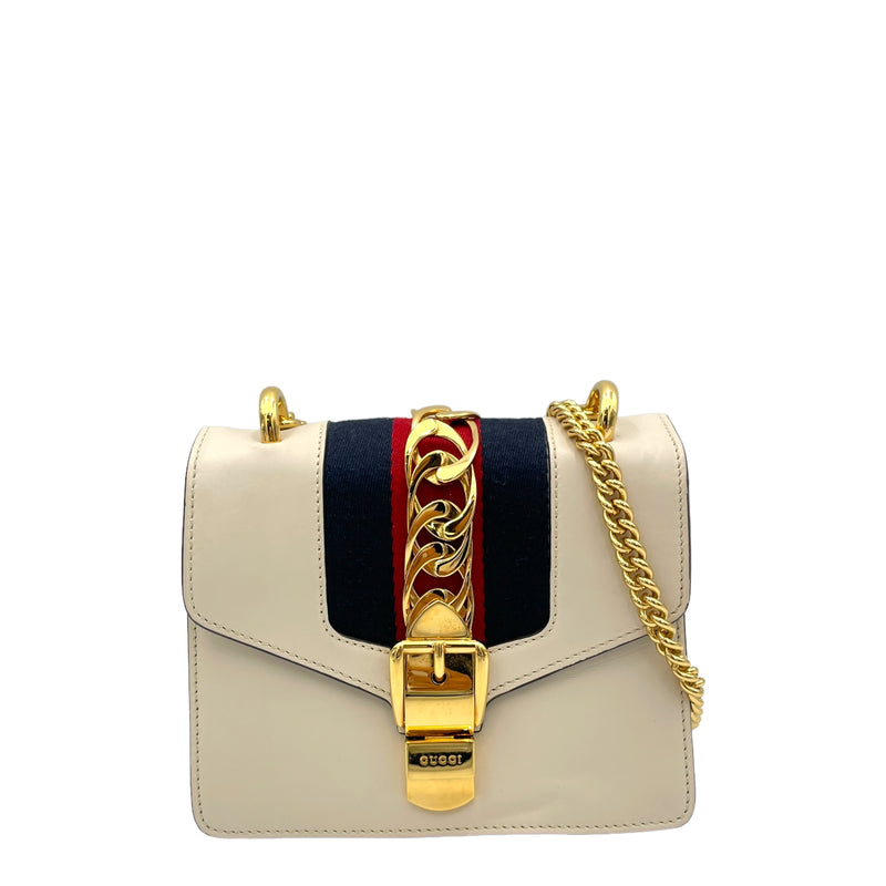 Sylvie Crossbody Bag White in Calfskin, Gold hardware