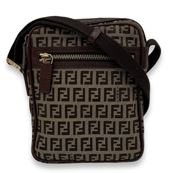 Zucca Brown Crossbody Bag in Jacquard, Gold hardware