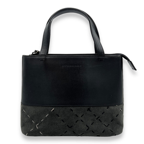 Logo Black Top Handle Bag in Calfskin and Suede, Silver hardware