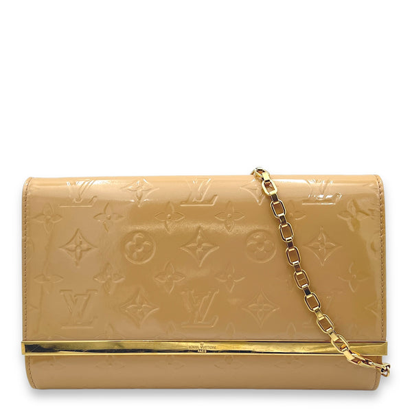 Ana Beige Clutch in Patent Leather, Gold hardware