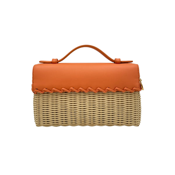 Extra Pocket L19 East Orange Crossbody Bag in leather wicker, Gold hardware