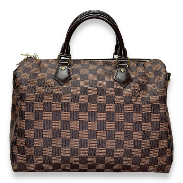 Speedy Bandouliere 30 Damier Ebene Top Handle Bag in Coated Canvas, Gold hardware