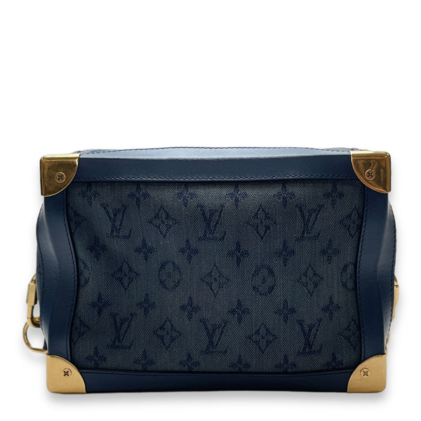 Soft Trunk Blue Crossbody Bag in Denim, Gold hardware