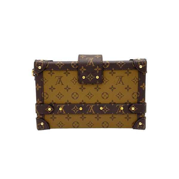 Petite Malle Brown Crossbody Bag in Monogram Coated Canvas, Gold hardware