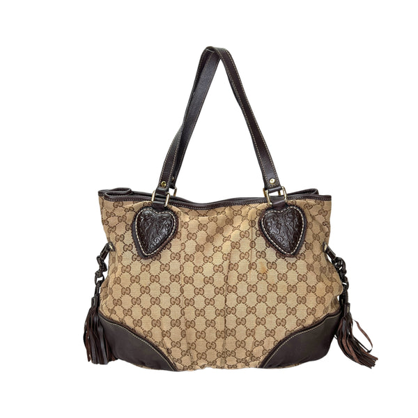 Tribeca Shoulder Bag  Brown in Canvas , Gold Hardware