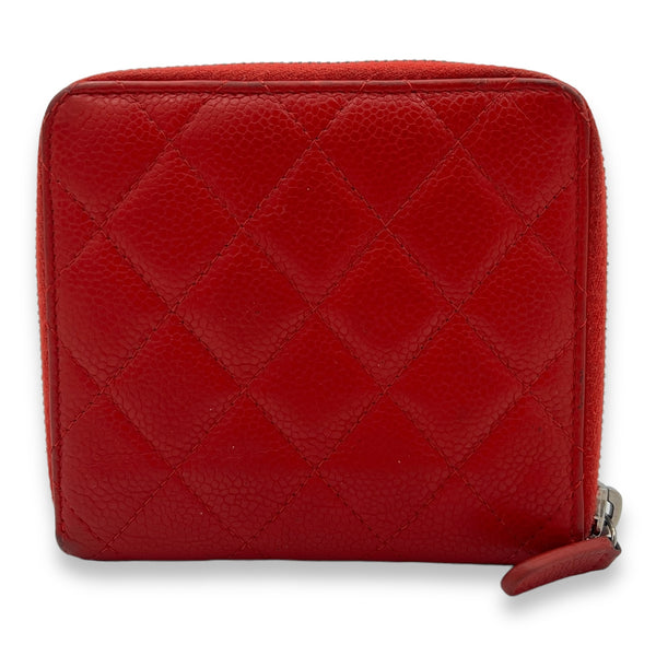 Classic Wallet Compact Red in Caviar Leather, Silver hardware