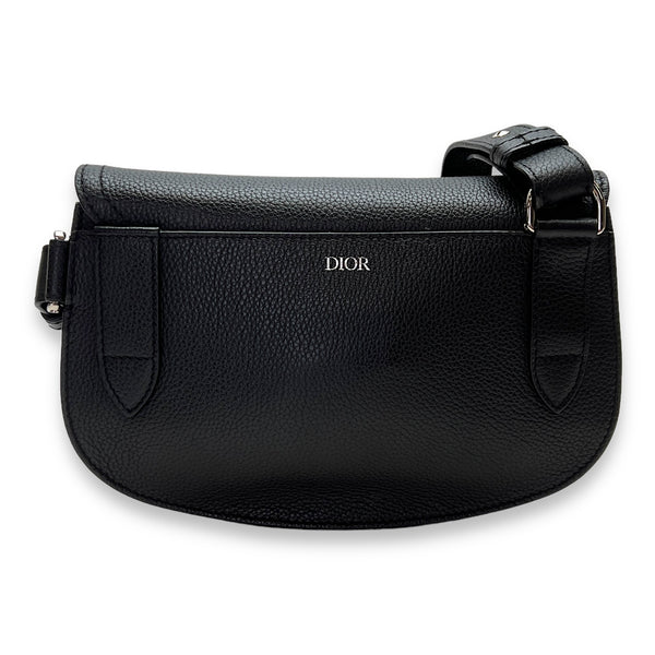 Saddle Crossbody Bag Black in Calfskin, Silver hardware