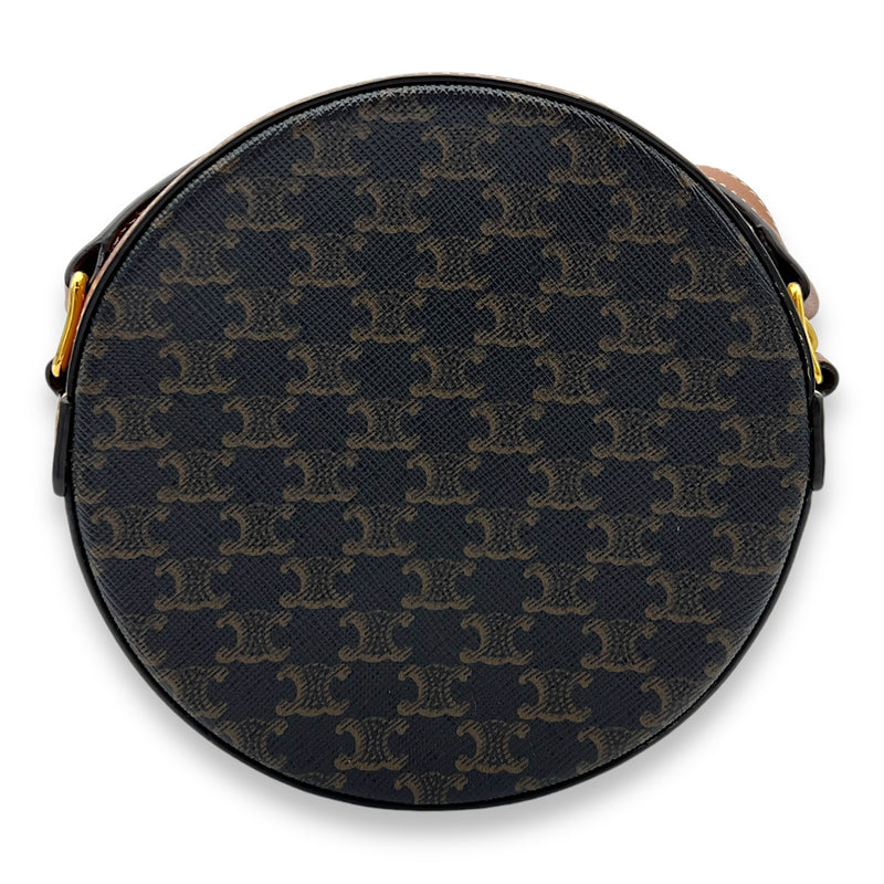 Triomphe Round Brown Crossbody Bag in Coated Canvas, Gold hardware