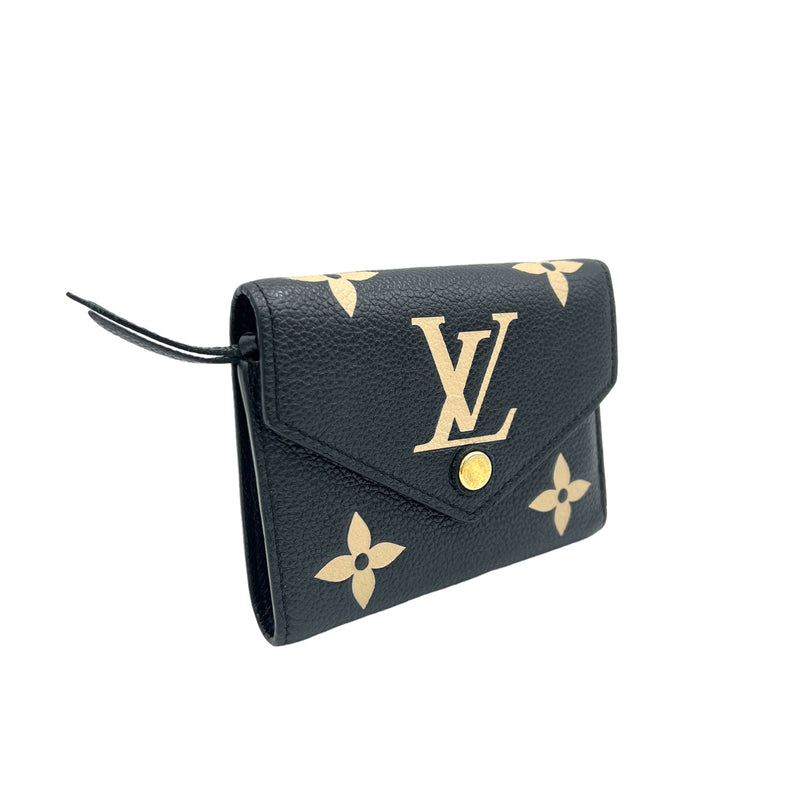 Victorine Compact Black Wallet in Monogram Empreinte Leather, Gold hardware