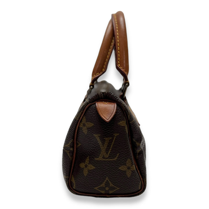 Speedy Top handle Bag Nano Brown in Monogram Coated Canvas , Gold Hardware