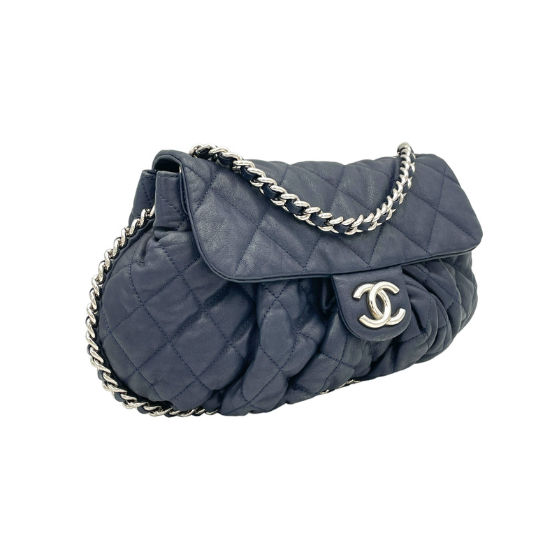 Chain Around Blue Crossbody Bag in Lambskin, Silver hardware