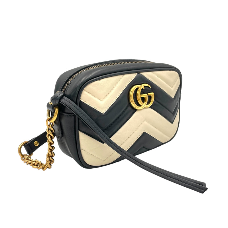 GG Marmont Mini White Crossbody Bag in Calfskin, Gold hardware