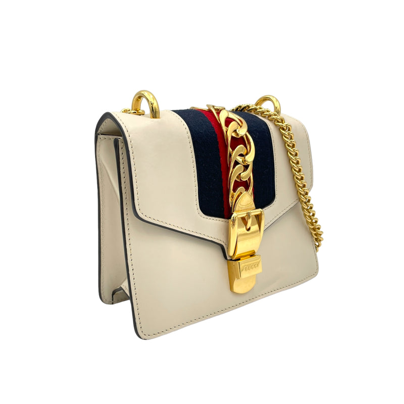 Sylvie Crossbody Bag White in Calfskin, Gold hardware