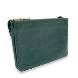 Trio Large Green Crossbody Bag in Calfskin, Gold hardware