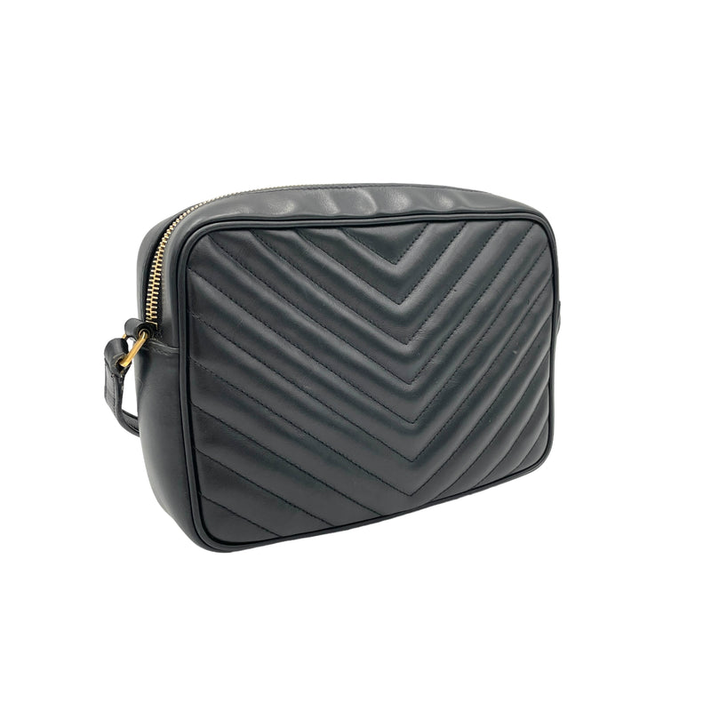 Lou Crossbody Bag Black in Calfskin, Gold hardware