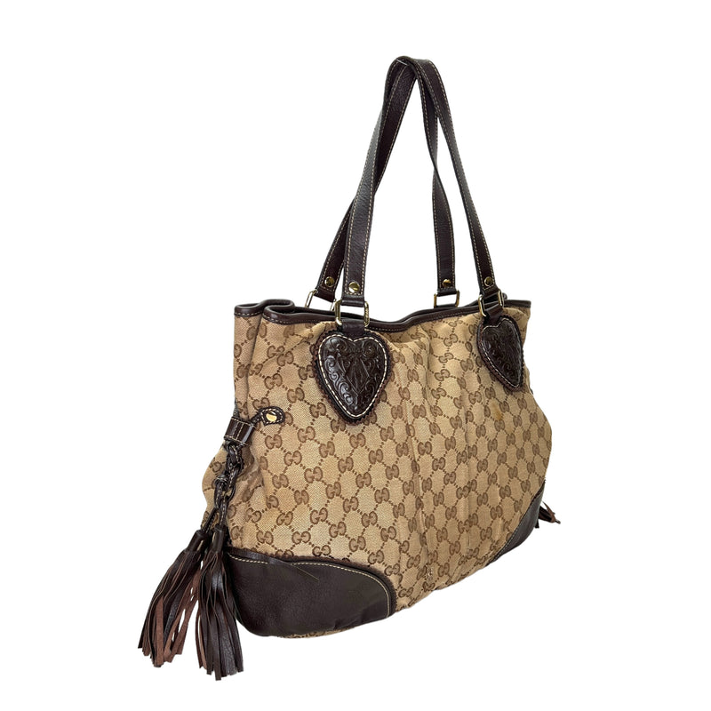 Tribeca Shoulder Bag  Brown in Canvas , Gold Hardware