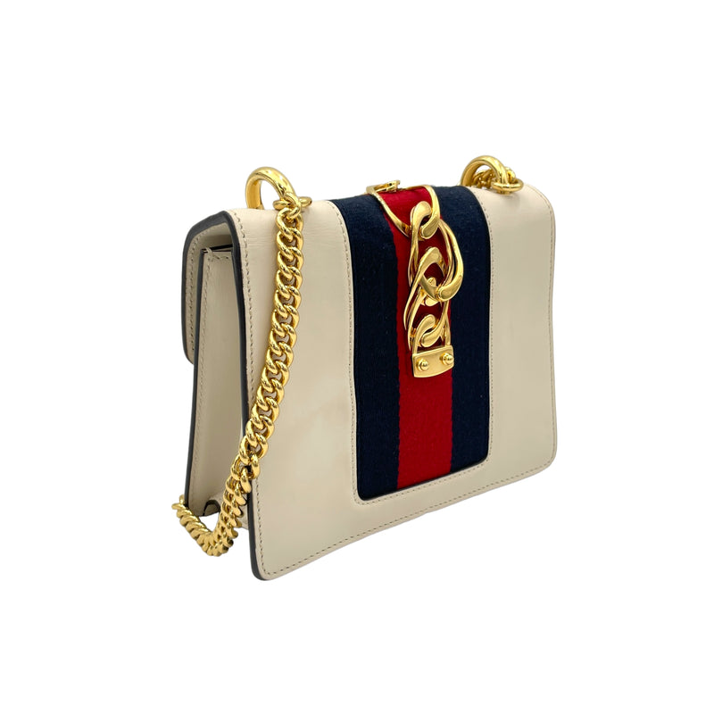 Sylvie Crossbody Bag White in Calfskin, Gold hardware