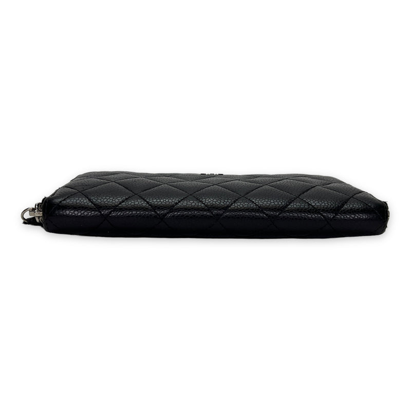 Others Long Black Wallet in Caviar Leather, Silver hardware