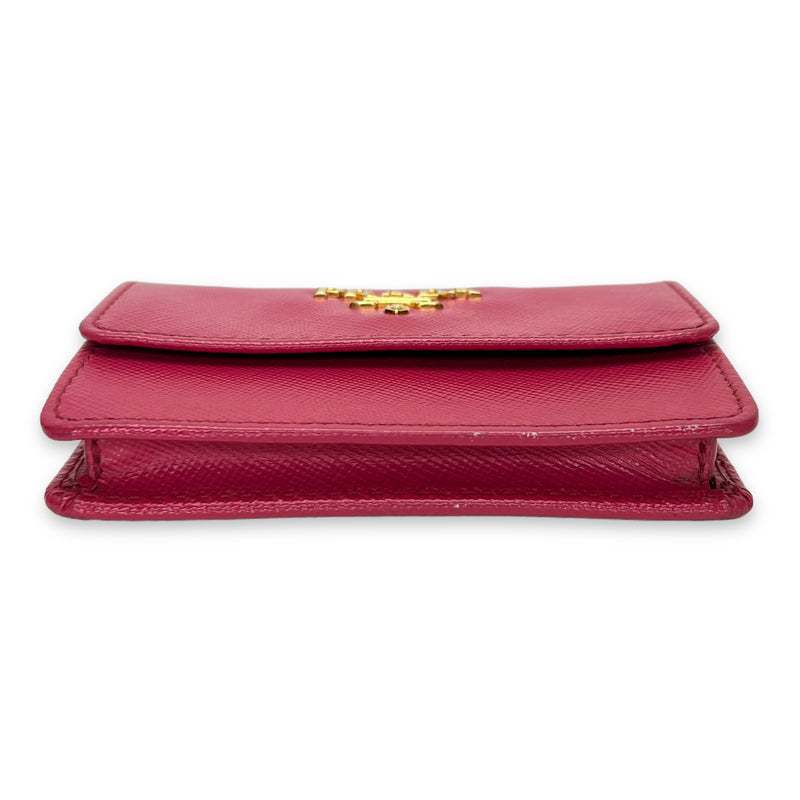 Flap Pink Wallet in Saffiano Leather, Gold hardware