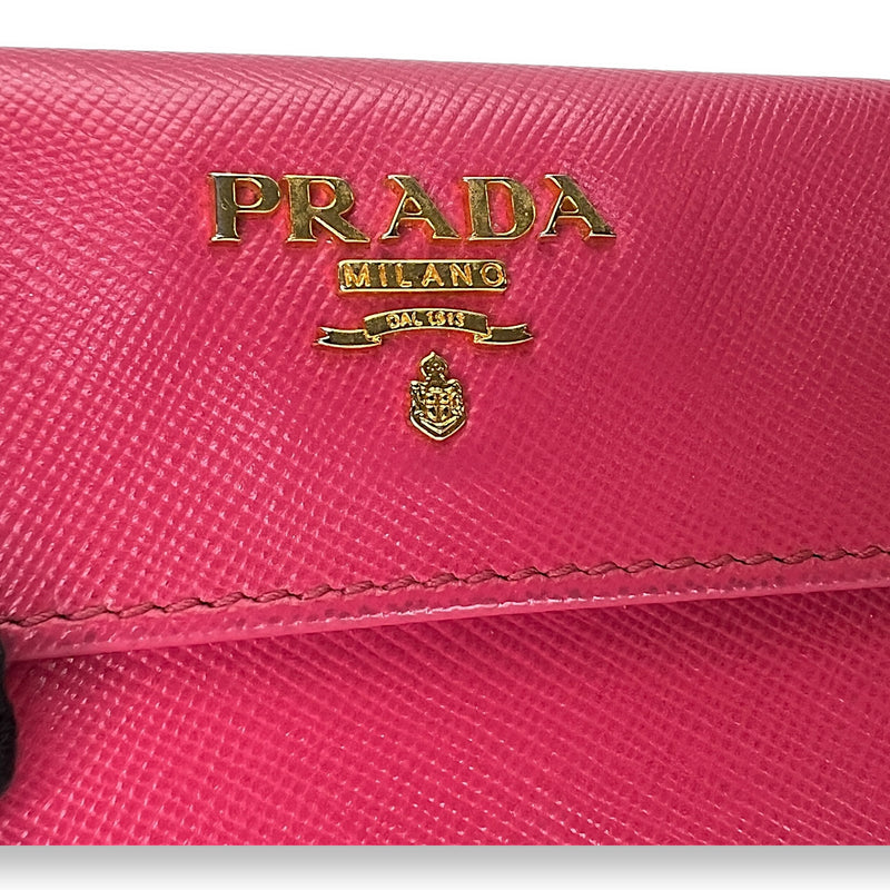 Flap Pink Wallet in Saffiano Leather, Gold hardware