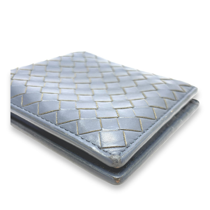 Intrecciato Compact Grey Wallet in Calfskin