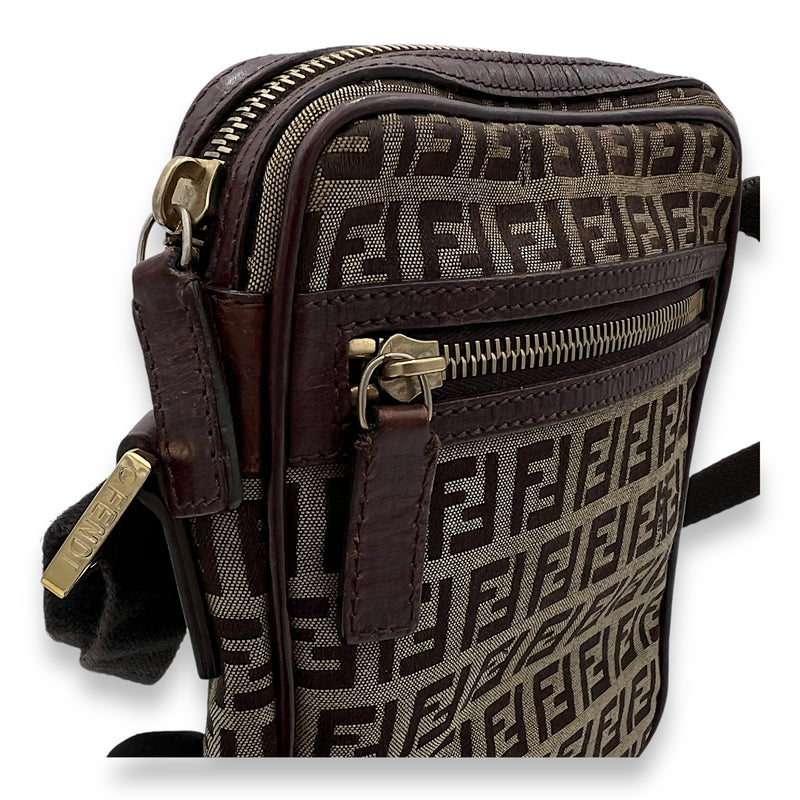 Zucca Brown Crossbody Bag in Jacquard, Gold hardware