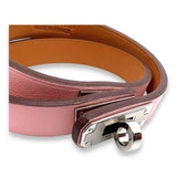 Kelly Double Bracelet T2 Pink in Swift Leather, Silver hardware