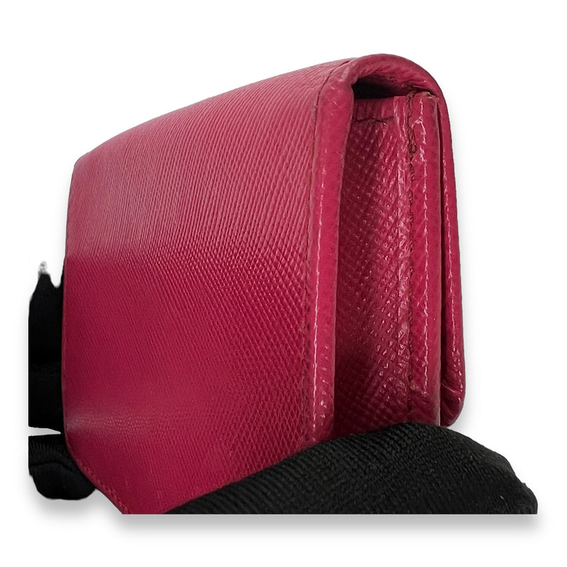 Flap Pink Wallet in Saffiano Leather, Gold hardware