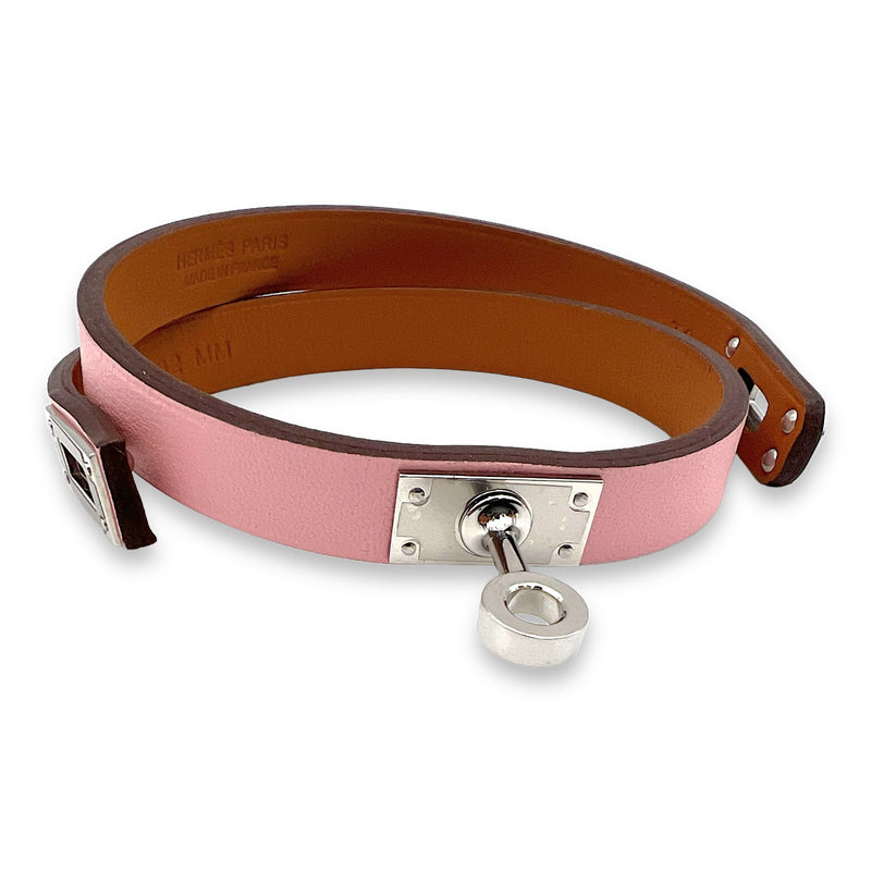 Kelly Double Bracelet T2 Pink in Swift Leather, Silver hardware