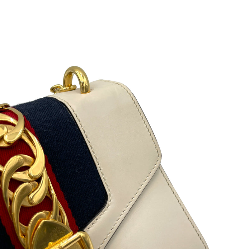 Sylvie Crossbody Bag White in Calfskin, Gold hardware