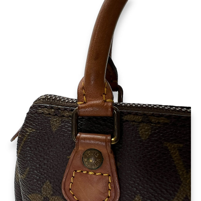 Speedy Top handle Bag Nano Brown in Monogram Coated Canvas , Gold Hardware