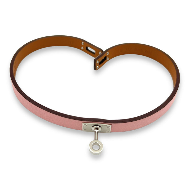 Kelly Double Bracelet T2 Pink in Swift Leather, Silver hardware