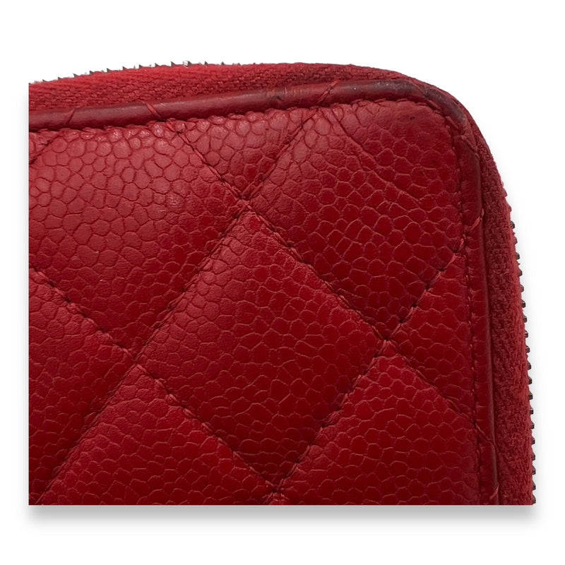 Classic Wallet Compact Red in Caviar Leather, Silver hardware