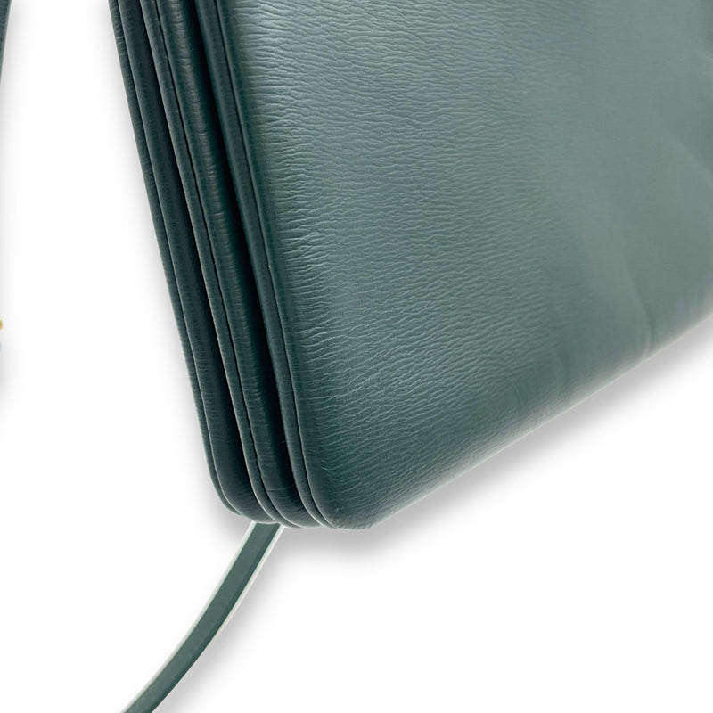 Trio Large Green Crossbody Bag in Calfskin, Gold hardware