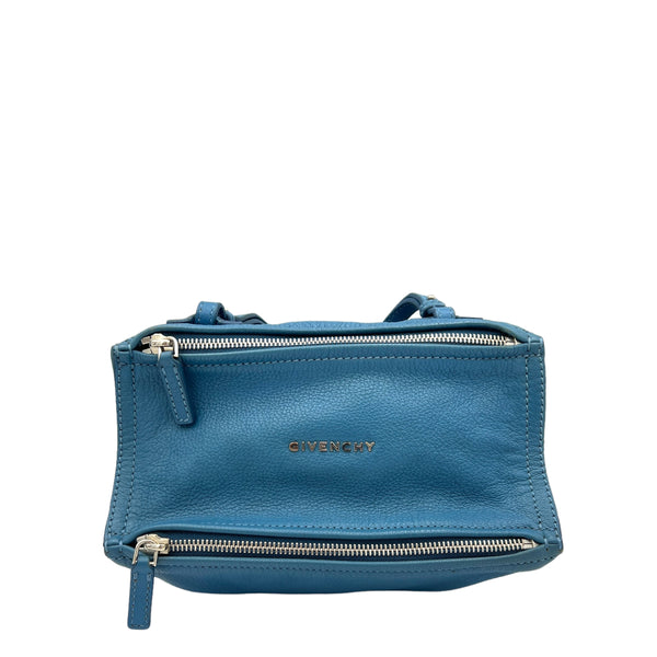 Pandora Mini Blue Crossbody Bag in Calfskin, Silver hardware