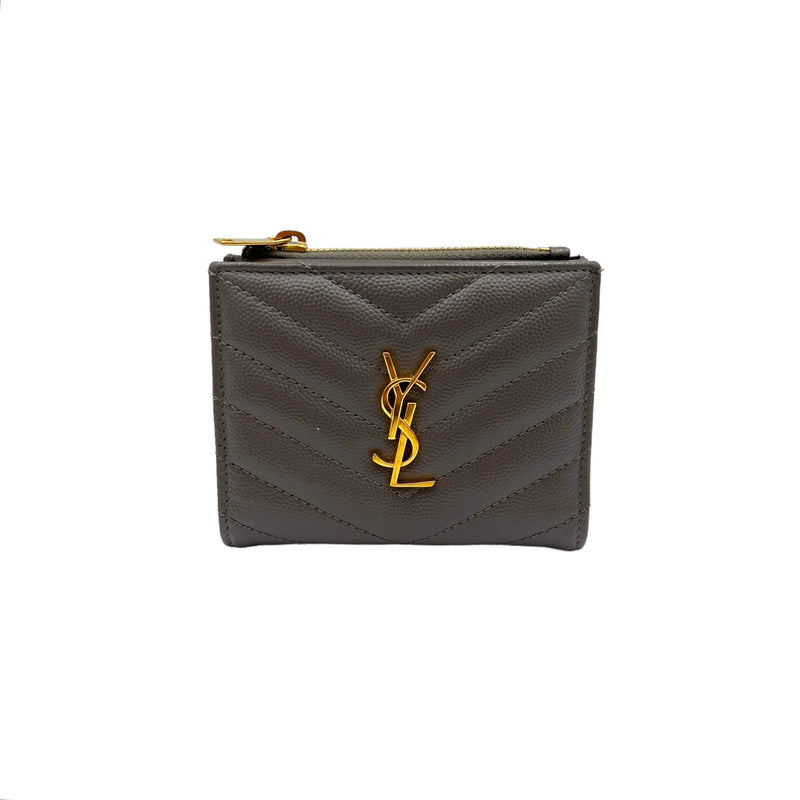 Cassandre Compact Grey Wallet in Calfskin, Gold hardware