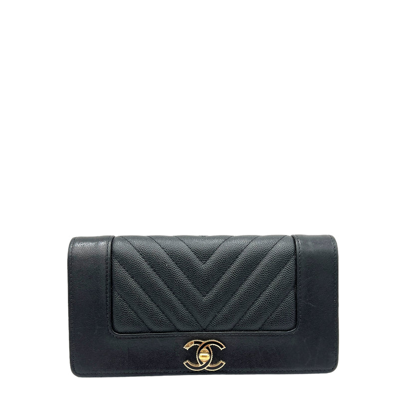 Mademoiselle Black Wallet in Caviar Leather, Gold hardware