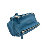 Pandora Mini Blue Crossbody Bag in Calfskin, Silver hardware