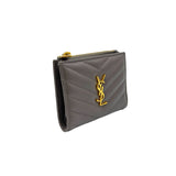 Cassandre Compact Grey Wallet in Calfskin, Gold hardware