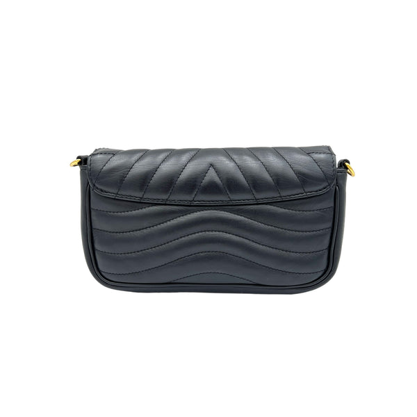 New Wave Black Crossbody Bag in Calfskin, Gold hardware