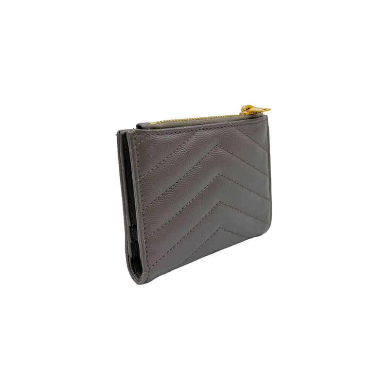 Cassandre Compact Grey Wallet in Calfskin, Gold hardware