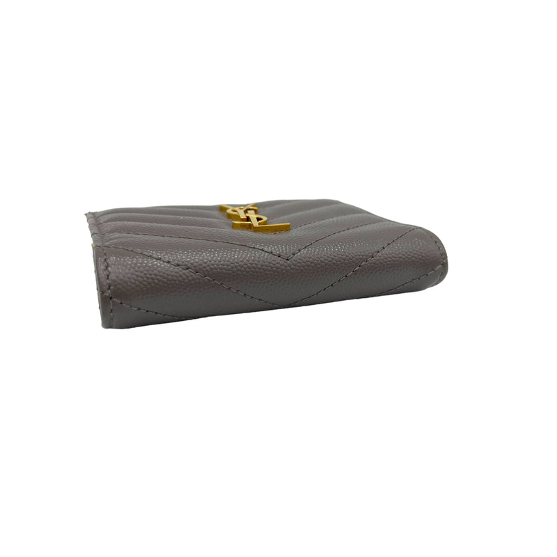 Cassandre Compact Grey Wallet in Calfskin, Gold hardware