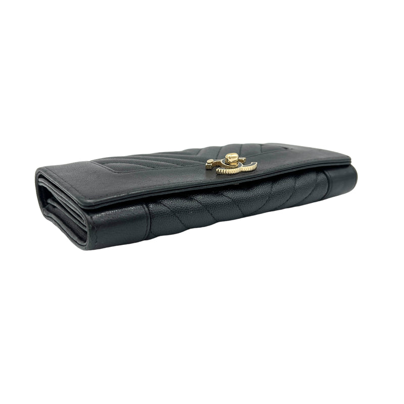 Mademoiselle Black Wallet in Caviar Leather, Gold hardware