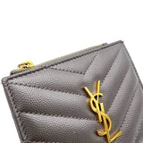 Cassandre Compact Grey Wallet in Calfskin, Gold hardware