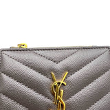 Cassandre Compact Grey Wallet in Calfskin, Gold hardware